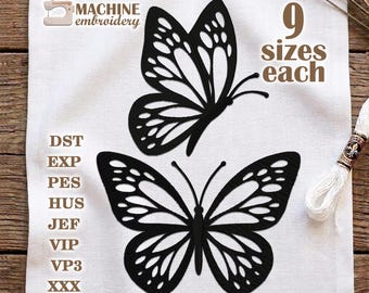 Butterfly Embroidery Design 9 Sizes, Monarch Butterfly Silhouette Machine Embroidery File, Multi Format, Instant Download #R73