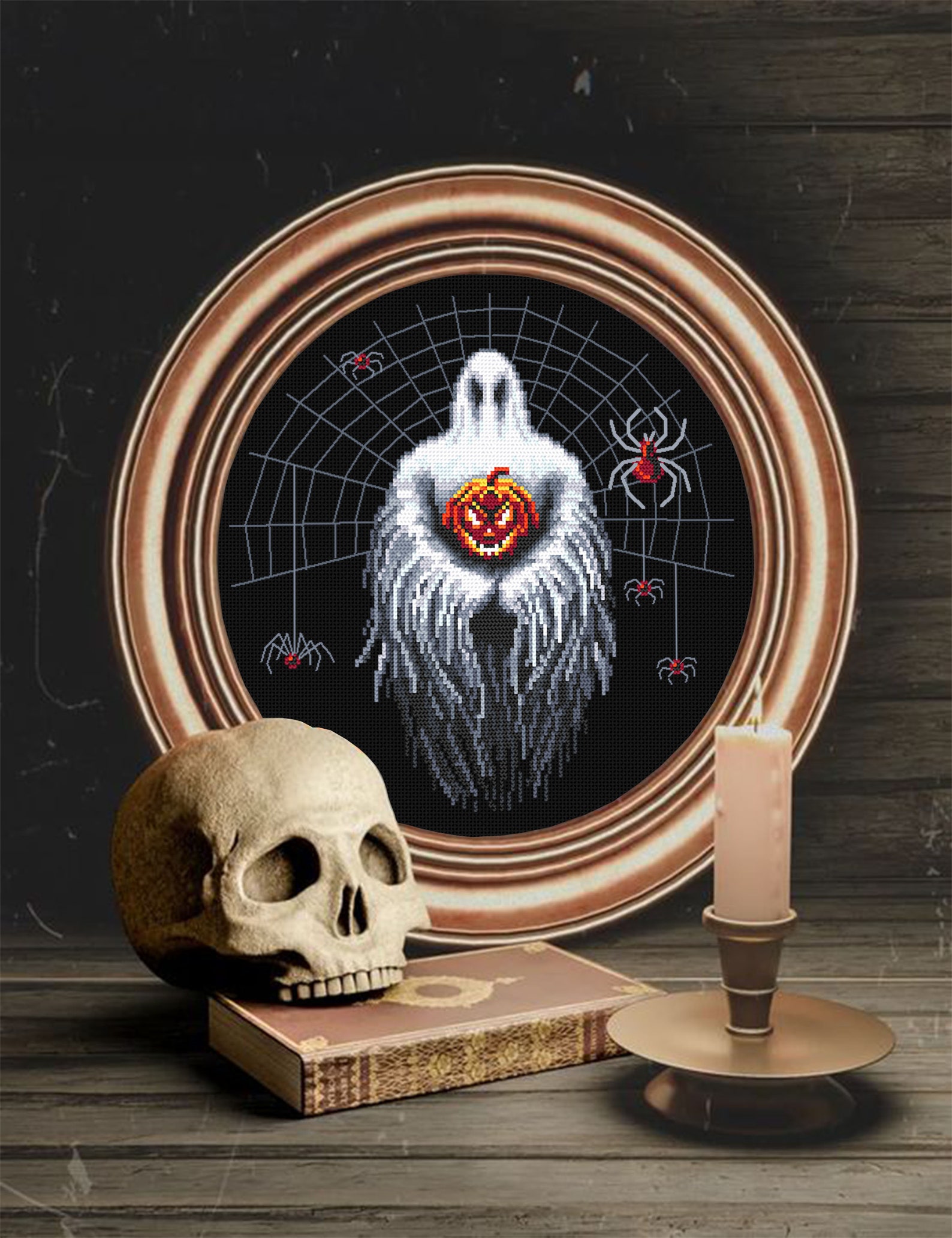 Gothic Halloween Cross Stitch Pattern Download PDF, Spooky Ghost Cross ...