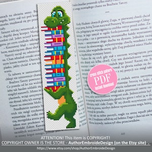 Cute bookmark cross stitch pattern digital PDF Handmade bookmark embroidery beginners Instant download Baby Dinosaur cross stitch #B14