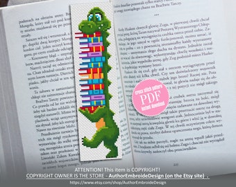Cute bookmark cross stitch pattern digital PDF Handmade bookmark embroidery beginners Instant download Baby Dinosaur cross stitch #B14