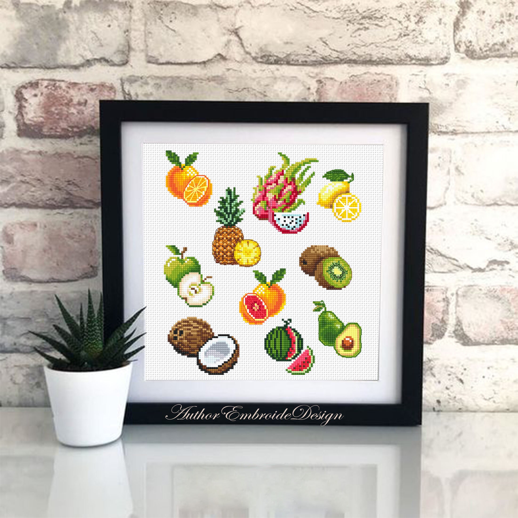 Mini Fruit Cross Stitch Pattern PDF Download Set of 10 Fruits