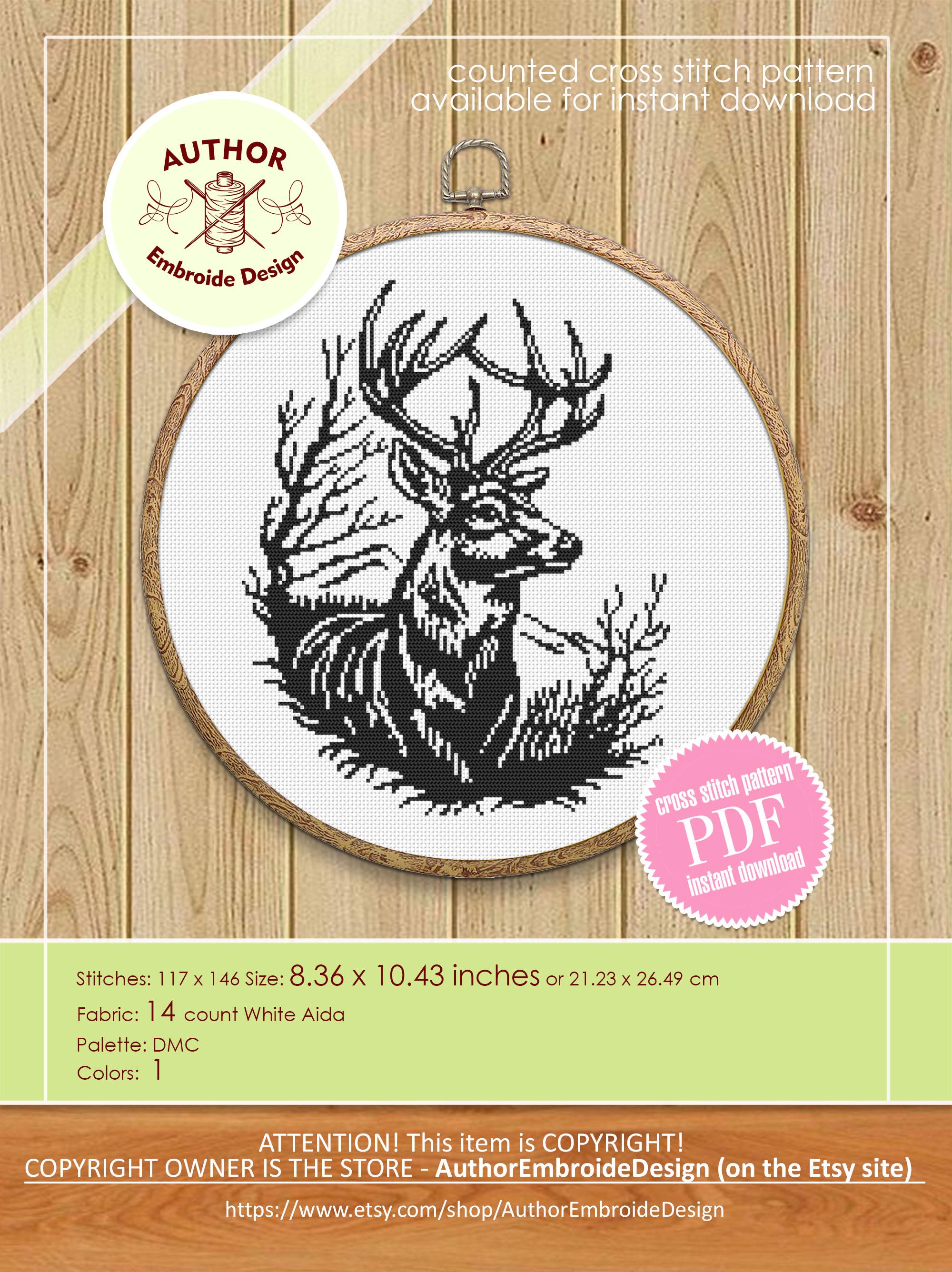Woodcut Deer Cross Stitch Pattern PDF Download Animal Cross Stitch ...