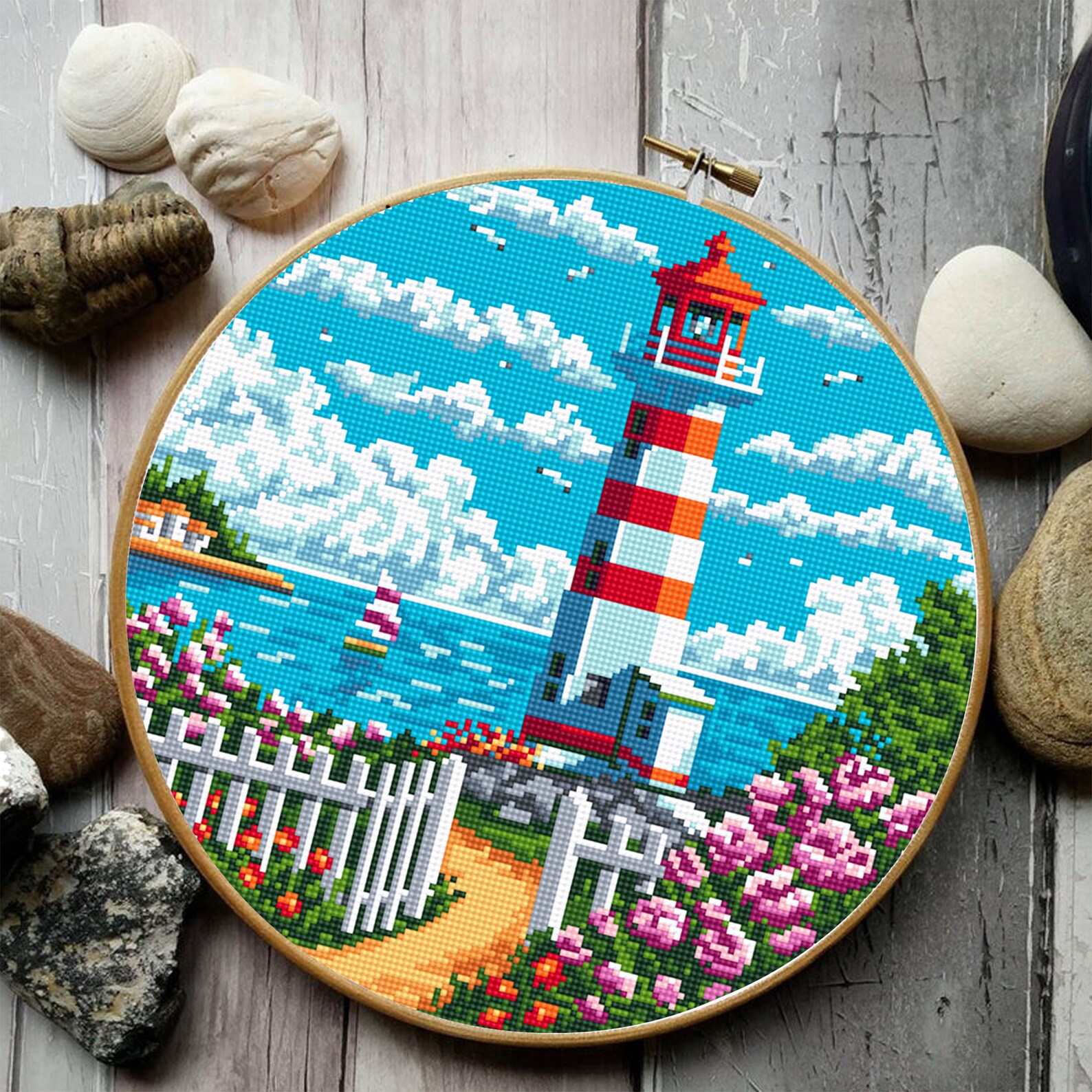 Lighthouse Cross Stitch Pattern Download PDF Nature Landscape - Etsy