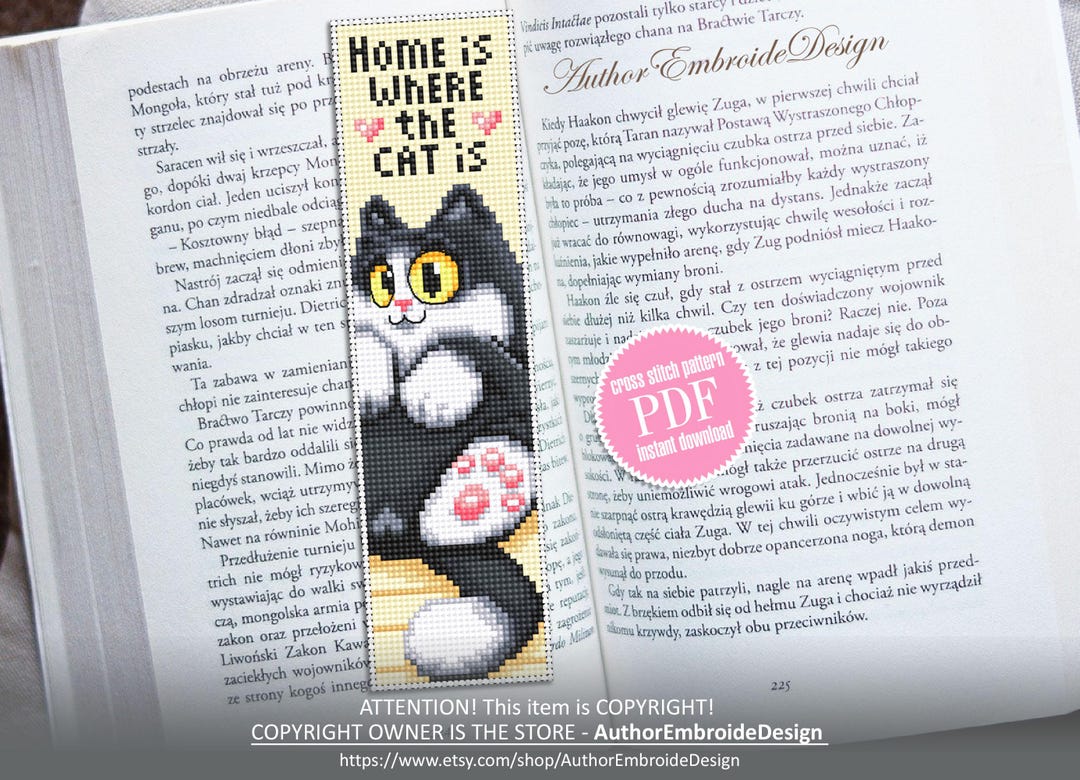 Cat Bookmark Cross Stitch Pattern PDF Download Black Cat Cross Stitch ...