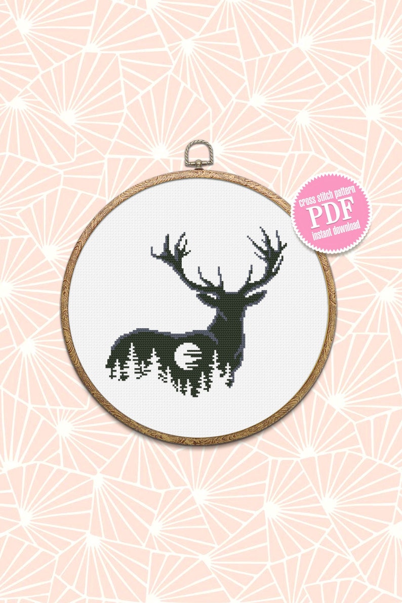 Deer Silhouette Cross Stitch Pattern Download PDF Nature Cross - Etsy