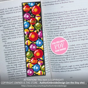 Holiday bookmark cross stitch pattern download PDF Christmas ball cross stitch Christmas handmade bookmark, Embroidery bookmark pattern #B93