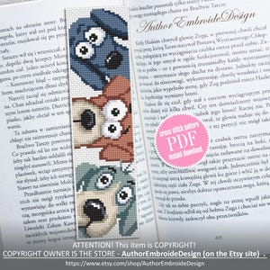 Hunde Lesezeichen Kreuzstichmuster PDF download, Lustiges Haustier Kreuzstichvorlage, Einfaches Lesezeichen PDF, Hundeliebhaber Lesezeichen #B523