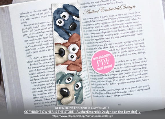 Dog bookmark cross stitch pattern PDF download Funny pet cross stitch chart, Simple bookmark pattern digital PDF, Dog lover bookmark #B523