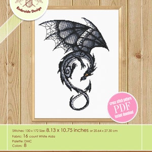 Dragon set cross stitch pattern download PDF Fantasy animal cross stitch chart, Dragon embroidery PDF, Blackwork patterns, Dragon art D13 image 3