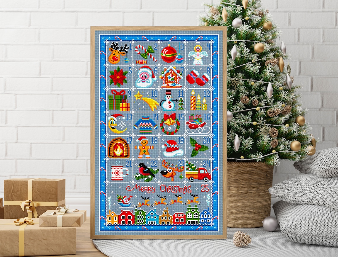 Christmas Advent Calendar Cross Stitch Pattern Download PDF Etsy