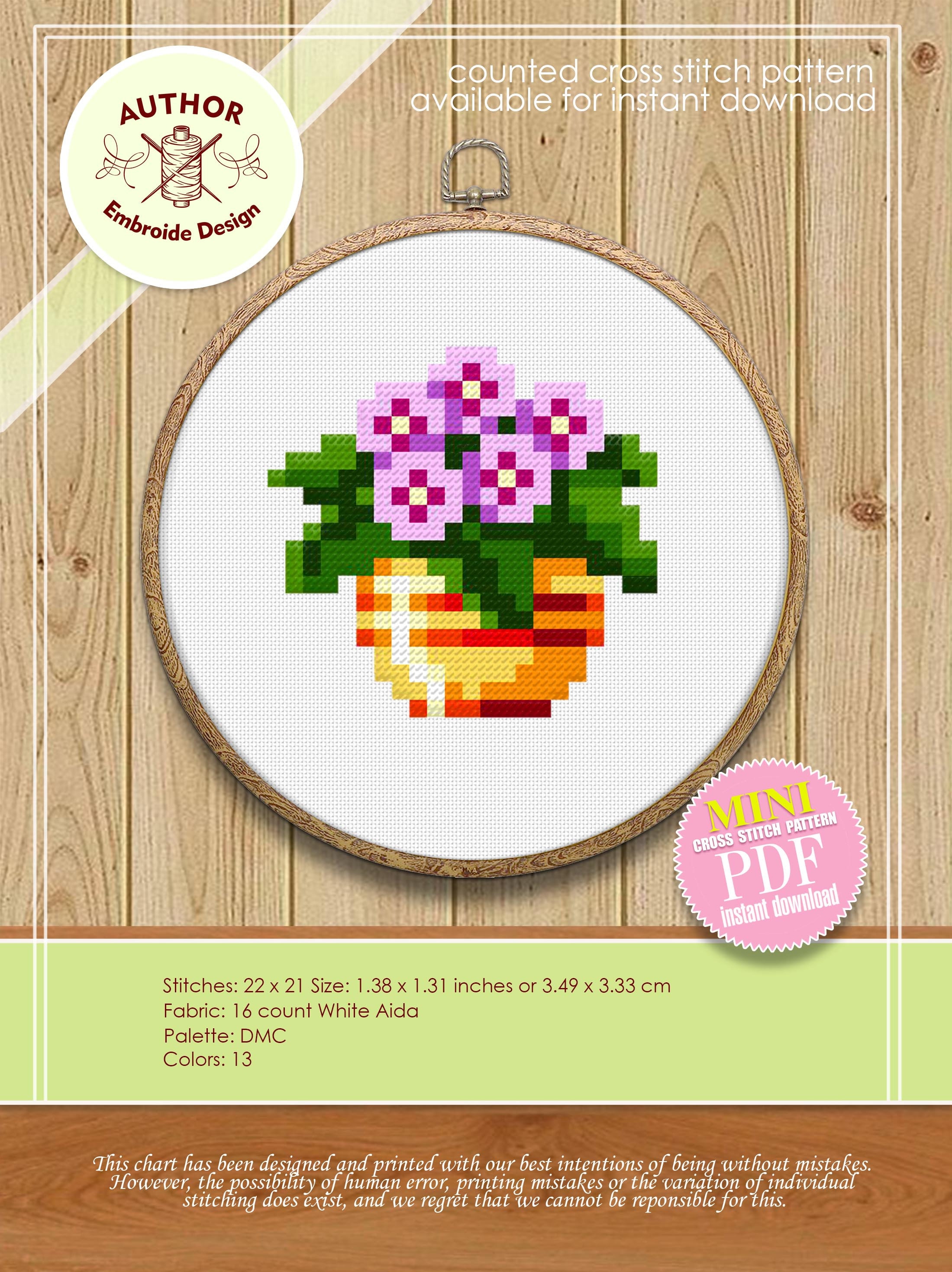 Violet Cross Stitch Pattern modern PDF Home Plants Etsy