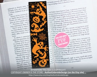 Halloween bookmark cross stitch pattern PDF download Halloween sampler cross stitch chart, Simple handmade bookmark pattern digital #B229