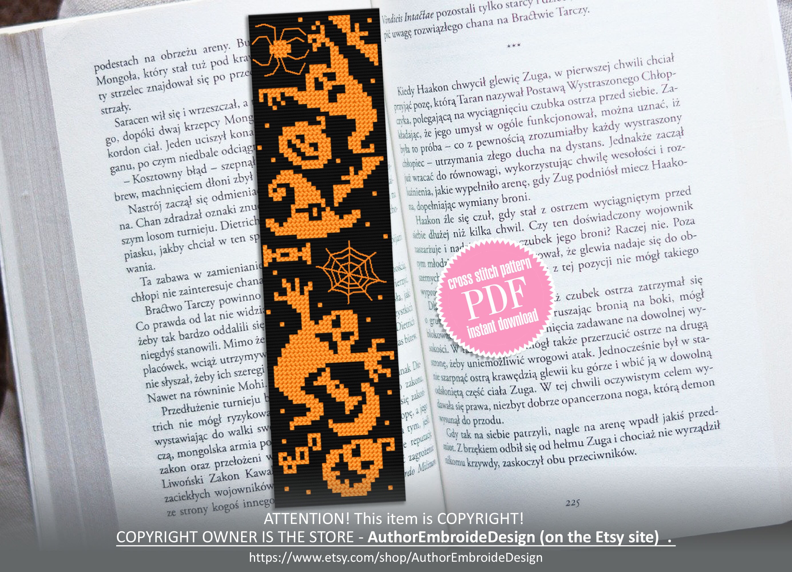 Halloween Bookmark Cross Stitch Pattern PDF Download Halloween Sampler ...
