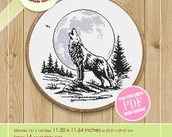 Kit De Punto De Cruz Lobo Y Cachorro - Patrón Preimpreso, Incluye Tela, Hilos Y Aguja