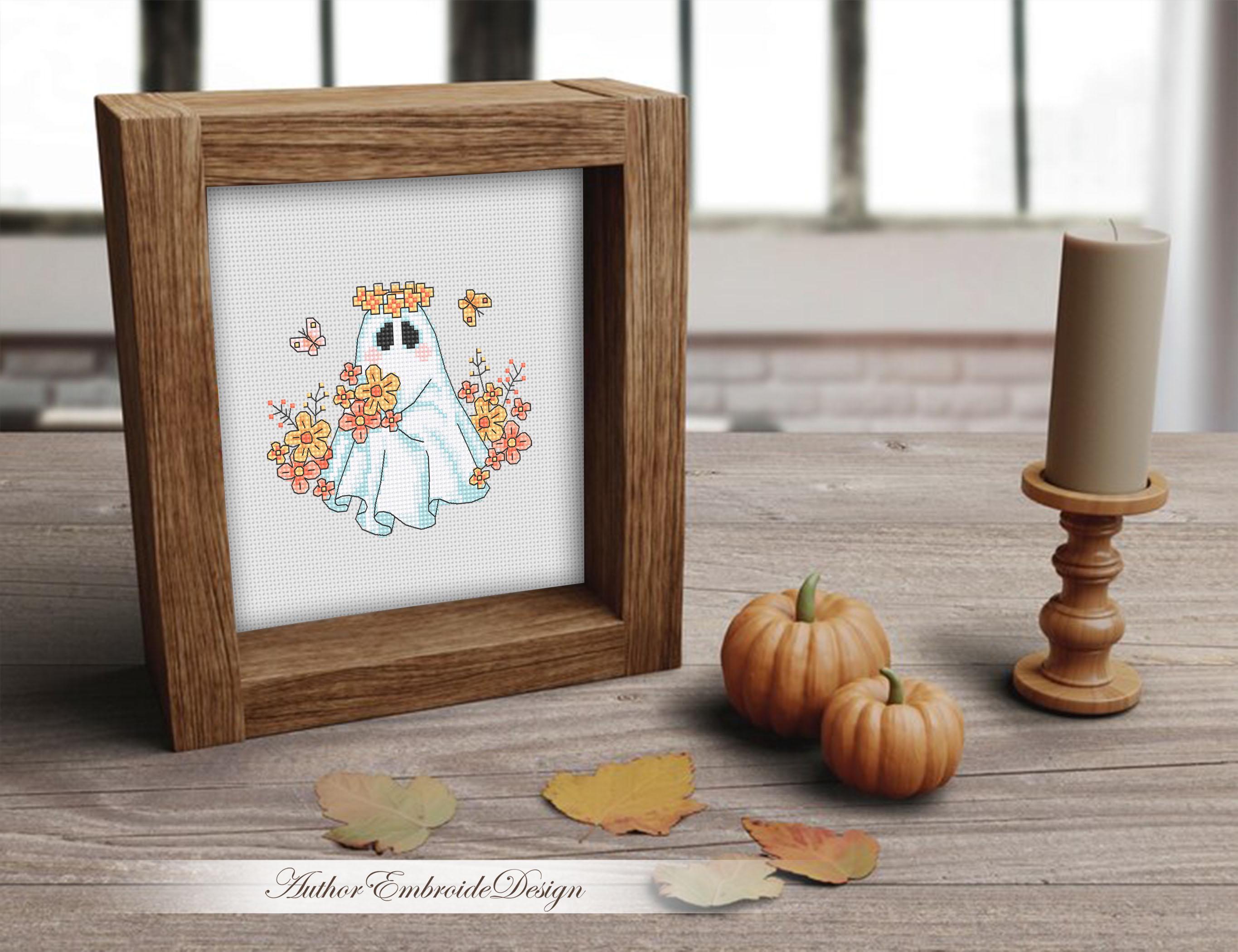 Floral Ghost Cross Stitch Pattern PDF Download Cute Halloween Cross ...