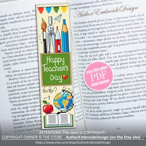 Teacher Bookmark Cross Stitch Pattern PDF Download Happy Teachers Day ...