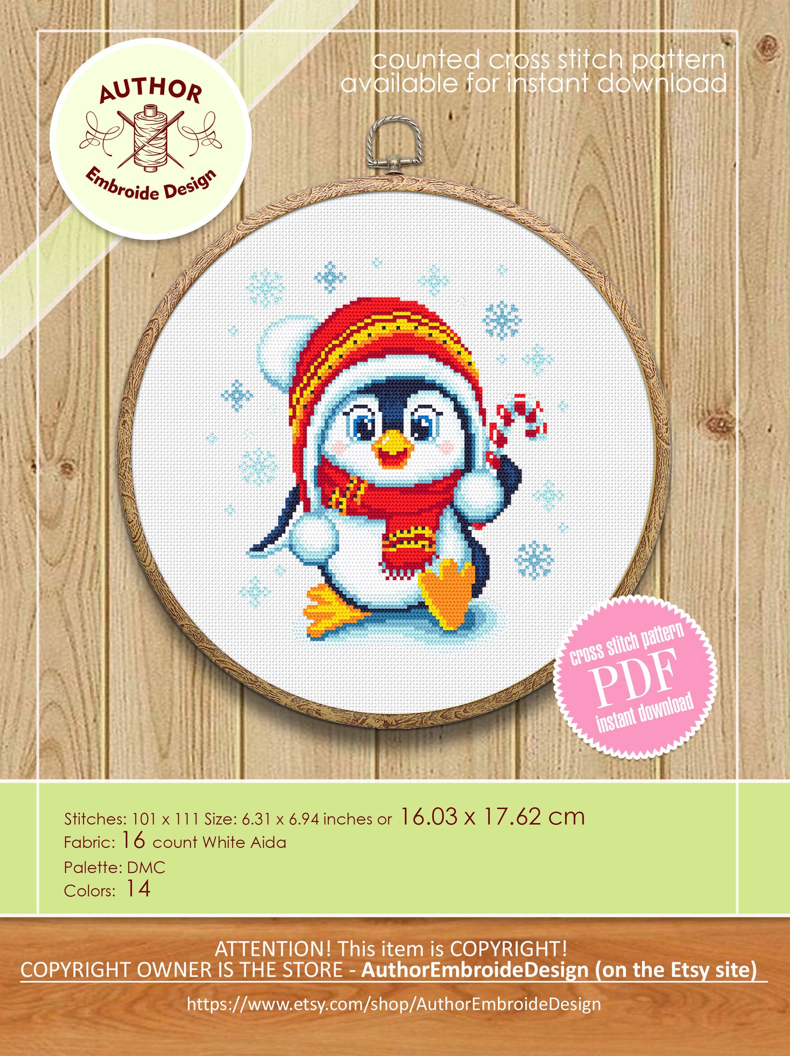 Cute Baby Penguin Cross Stitch Pattern Download PDF Christmas Etsy