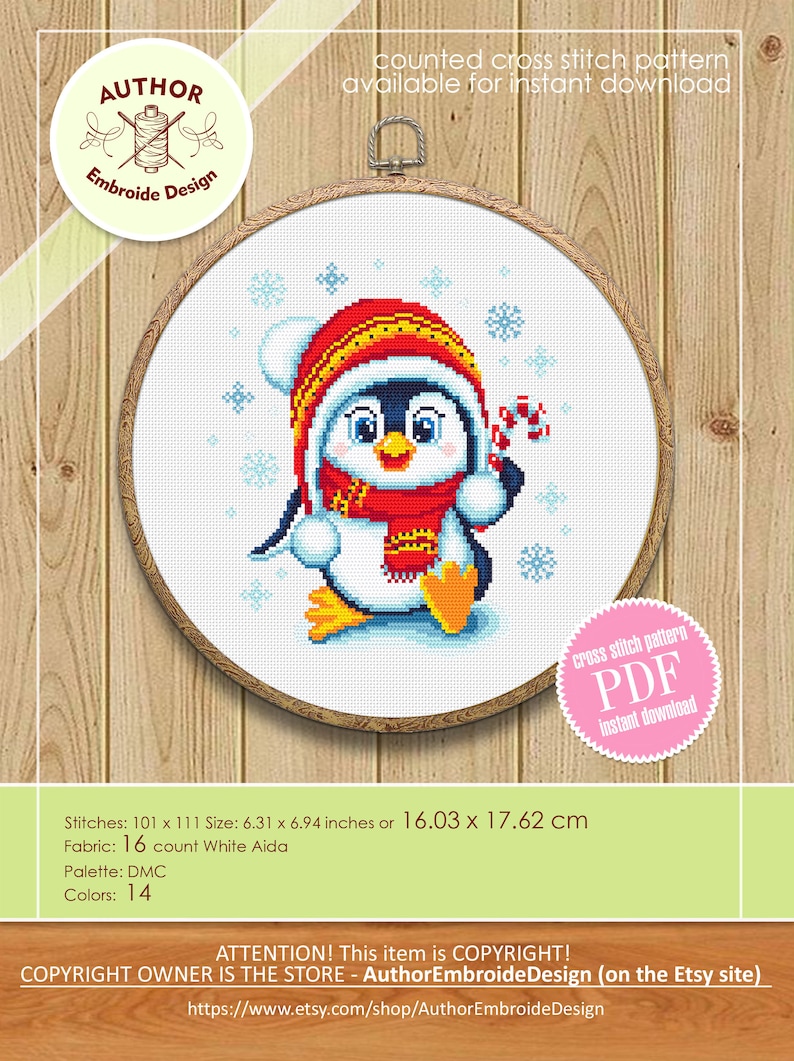 Cute Baby Penguin Cross Stitch Pattern Download PDF Christmas - Etsy