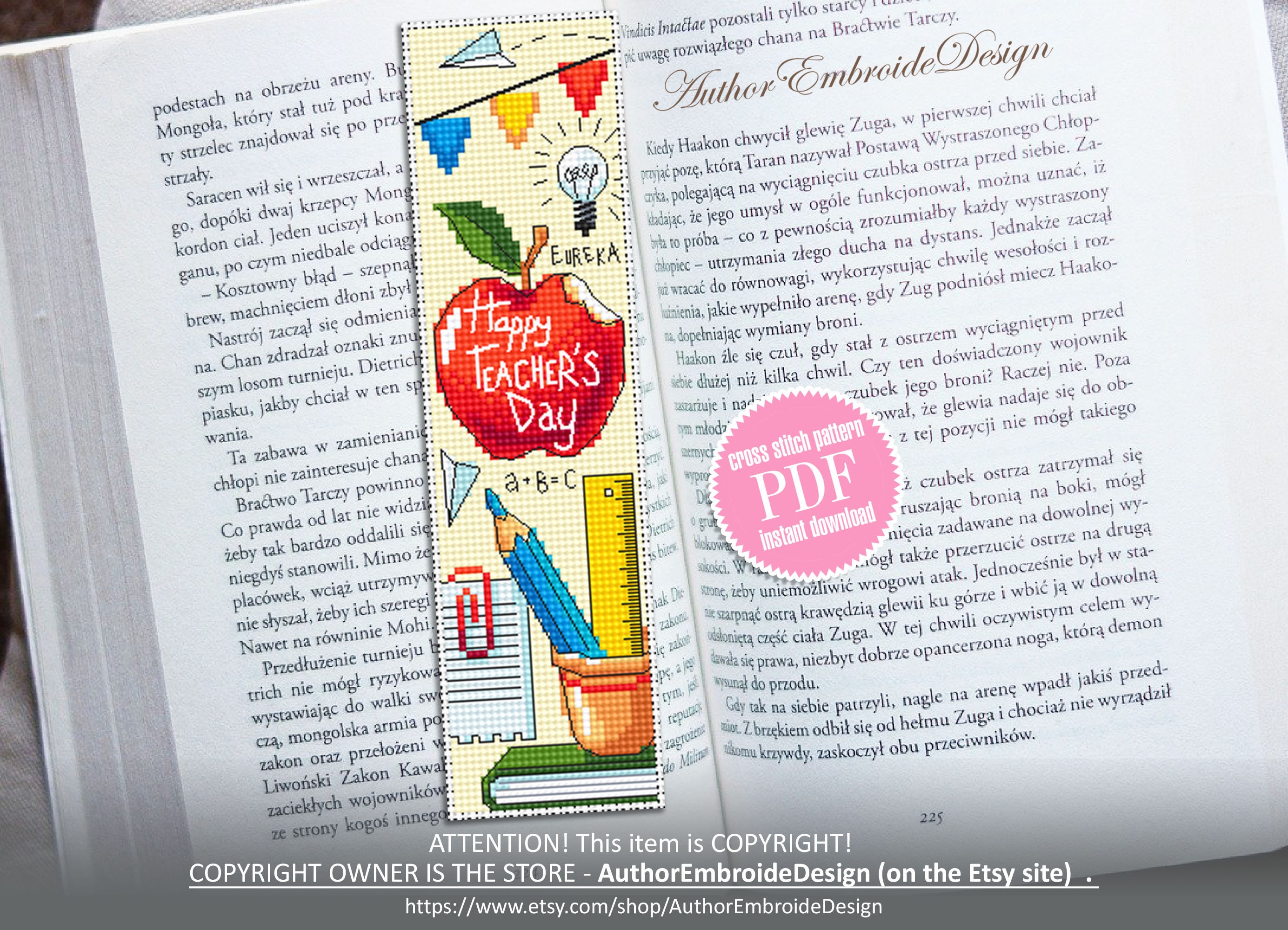 Teacher Bookmark Cross Stitch Pattern PDF Download Happy Teachers