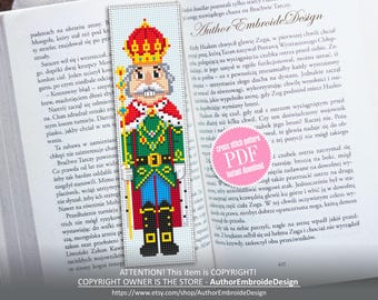 Christmas Nutcracker bookmark cross stitch pattern PDF download Nutcracker King cross stitch, Christmas bookmark pattern digital PDF #B587