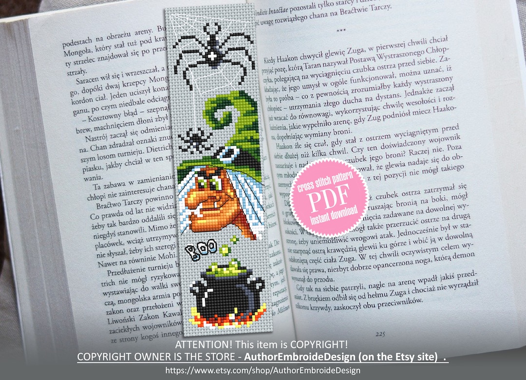 Halloween Bookmark Cross Stitch Pattern PDF Download Witch Cross Stitch ...