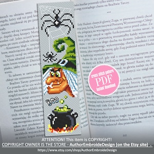 Halloween Bookmark Cross Stitch Pattern PDF Download Witch Cross Stitch ...