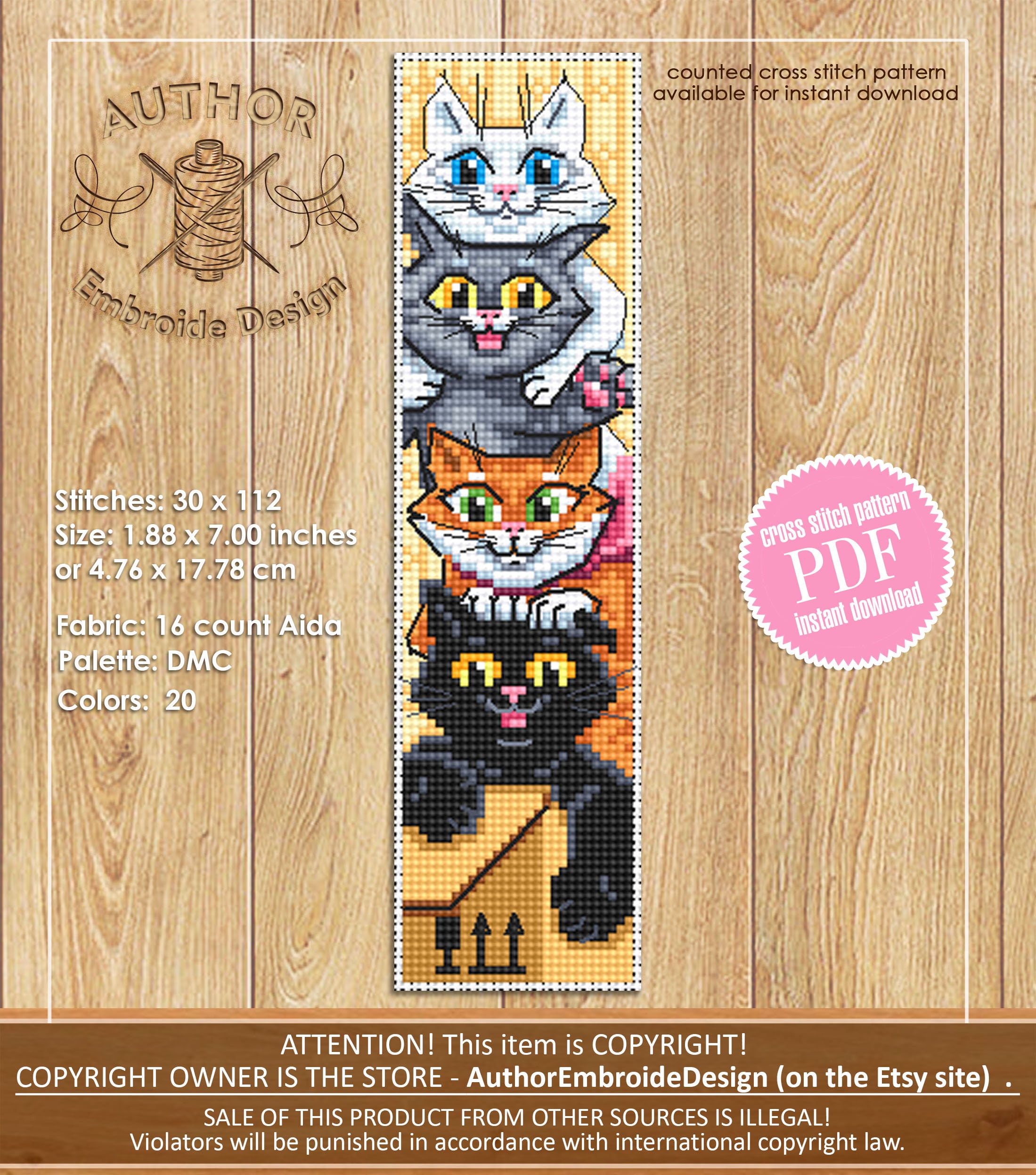 Cat Bookmark Set Cross Stitch Pattern Download PDF Handmade Bookmark ...