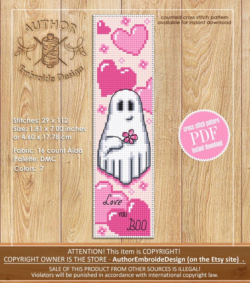 Ghost Bookmark Set Cross Stitch Pattern PDF Download Cute Ghost Cross ...