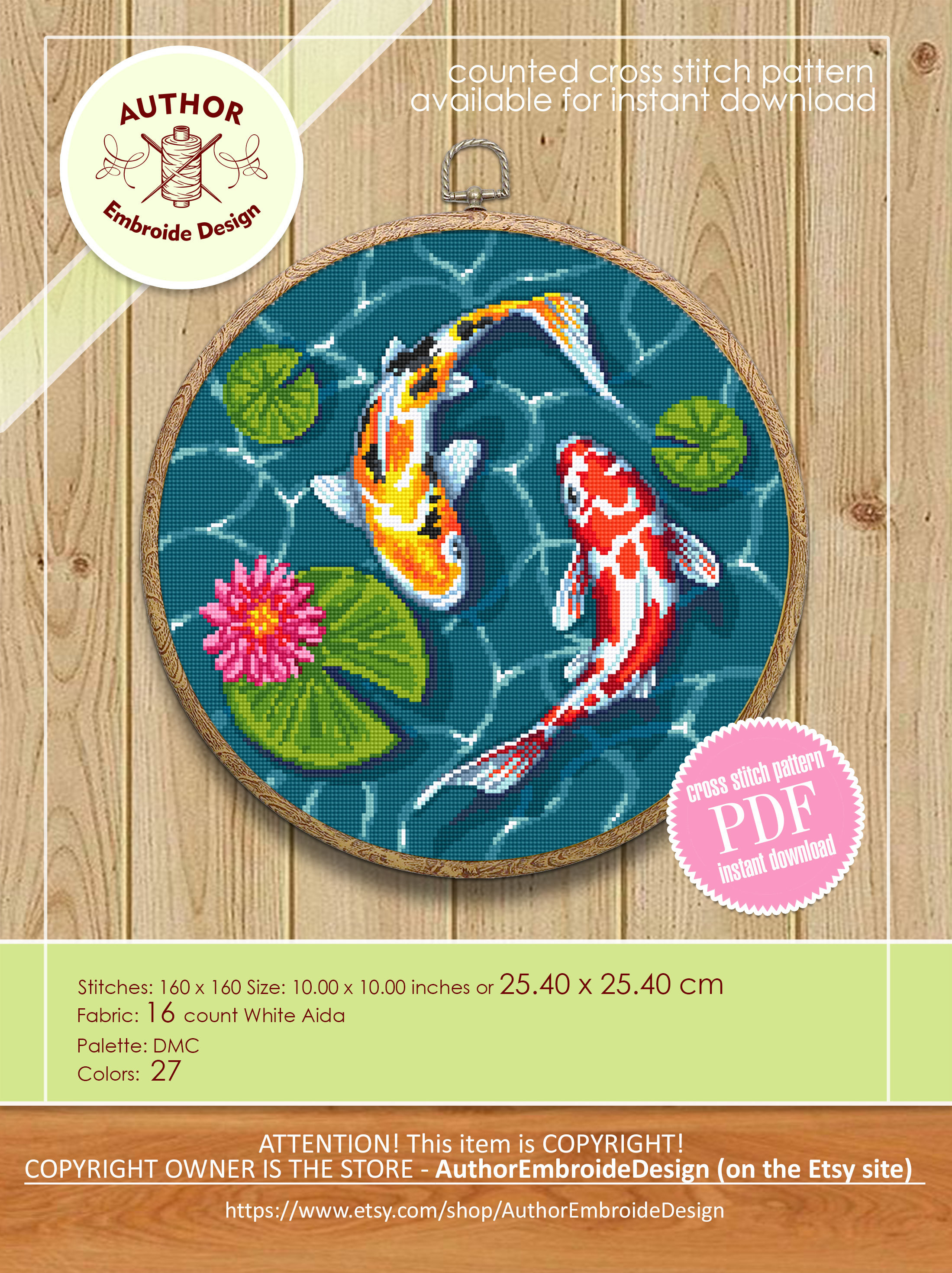 Koi Pond Cross Stitch Pattern Download PDF Koi Fish Cross Etsy