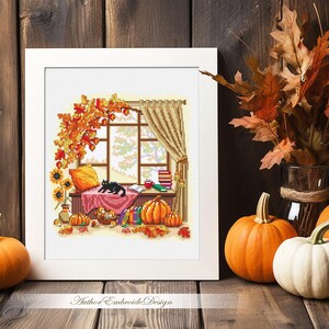 Autumn Window Cross Stitch Pattern PDF Download Fall Cross Stitch Chart ...