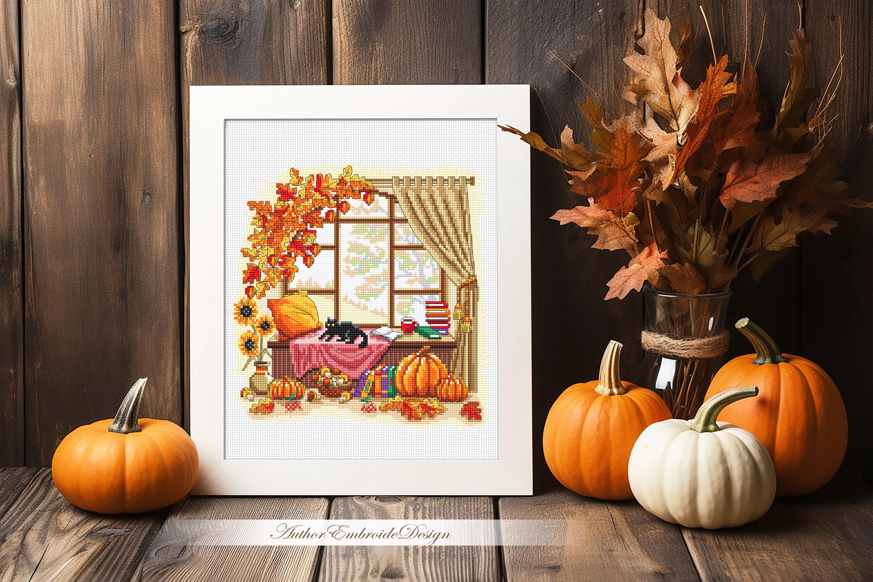 Autumn Window Cross Stitch Pattern PDF Download Fall Cross Stitch Chart ...