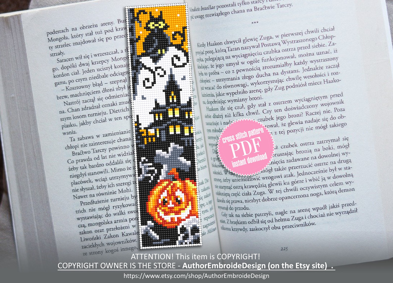 Halloween Bookmark Cross Stitch Pattern PDF Download Haunted House ...
