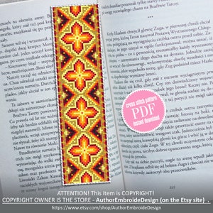 Colorful bookmark cross stitch pattern PDF download Modern Handmade bookmark digital PDF, Pretty bookmark pattern, Ukrainian ornament #B136