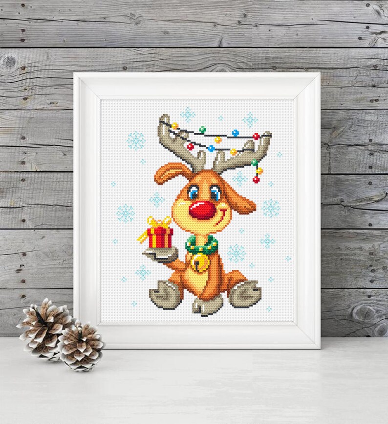 Cute Christmas Deer Cross Stitch Pattern Download PDF Winter Cross ...