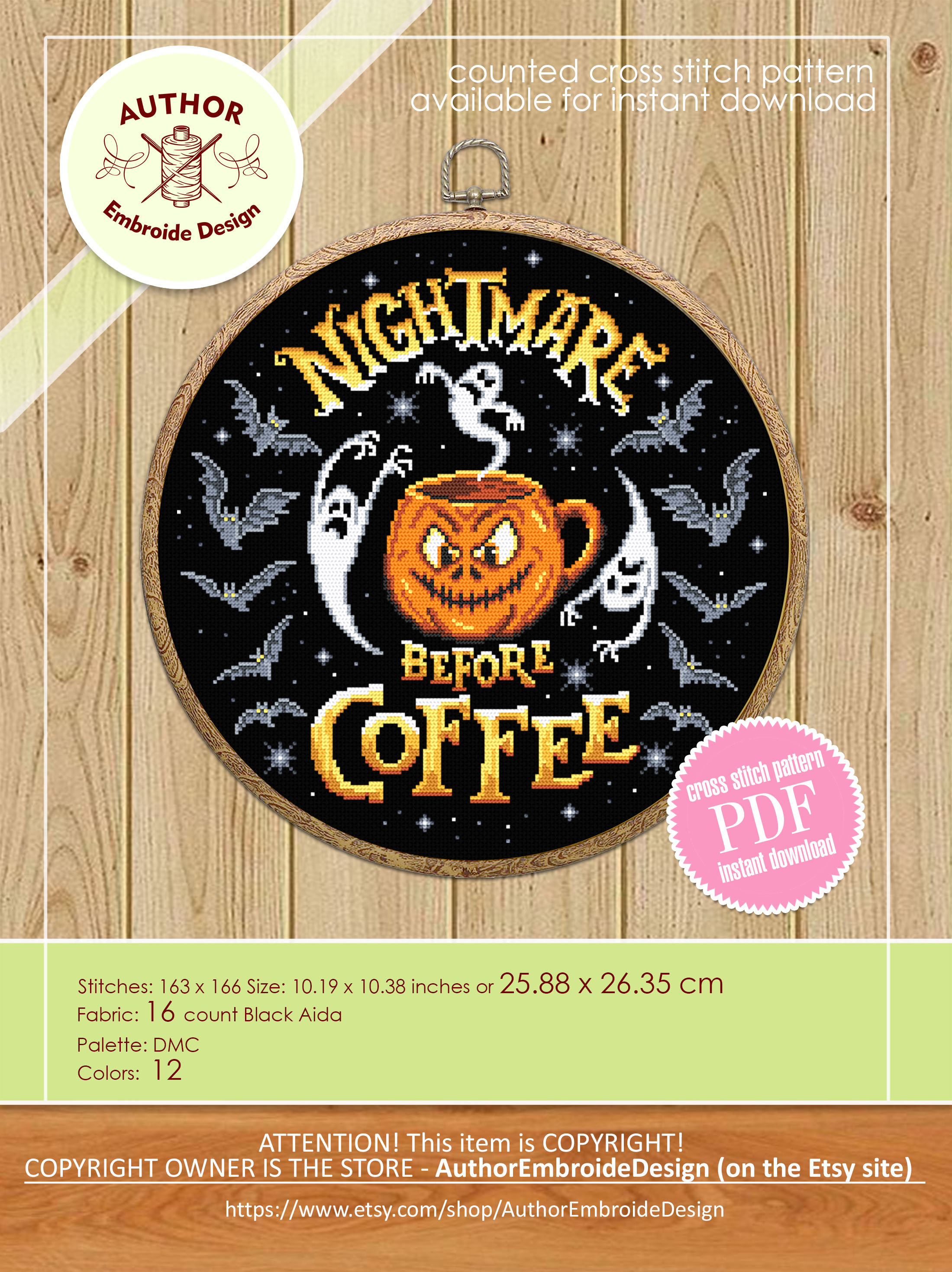 Nightmare Before Coffee Cross Stitch Pattern Download PDF, Halloween ...