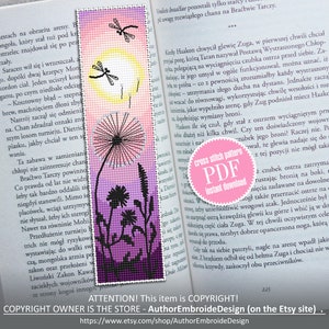 Nature bookmark cross stitch pattern download PDF Handmade bookmark digital, Summer sunset cross stitch chart Floral blackwork pattern #B110