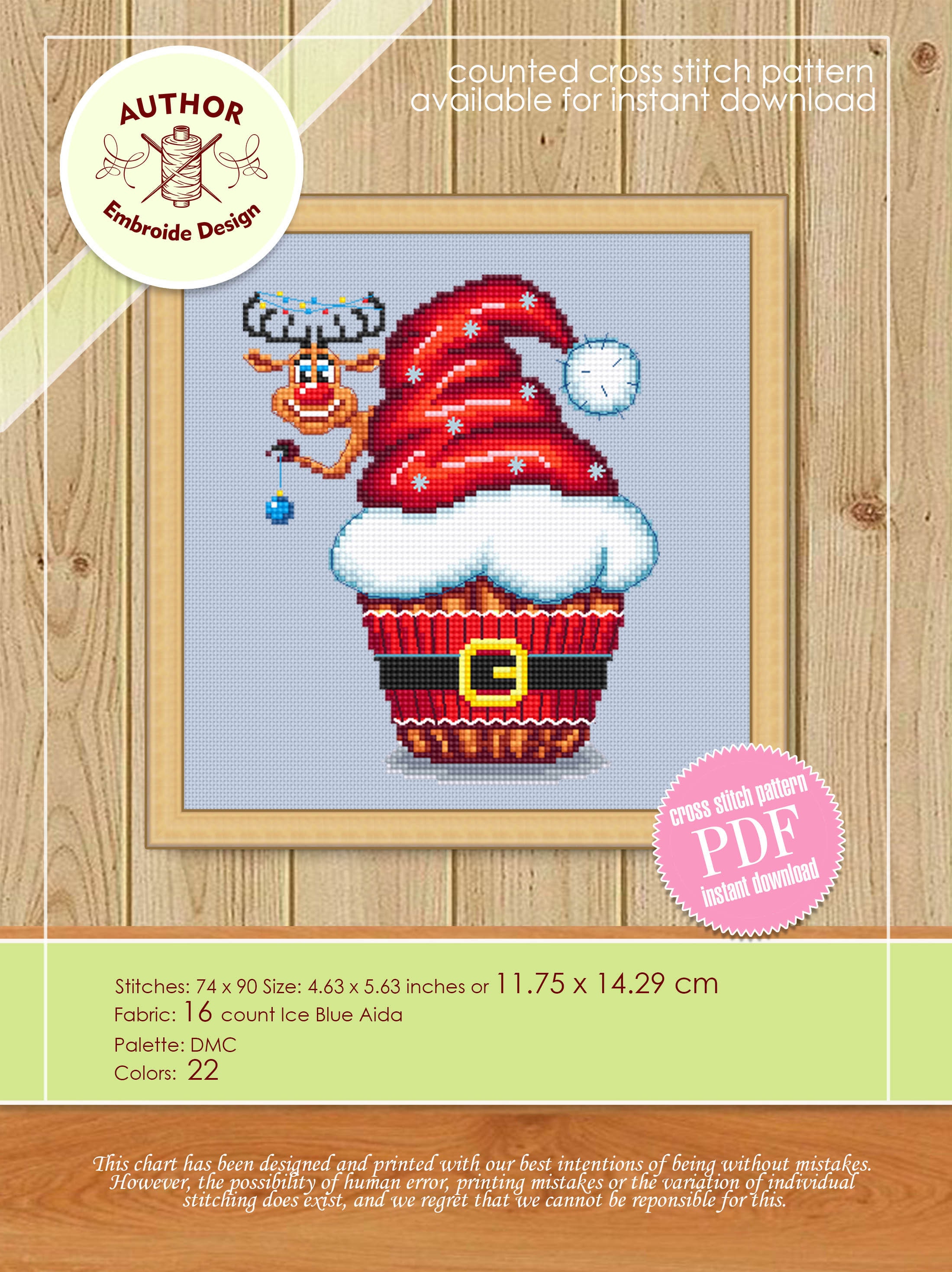 Christmas Cupcake Cross Stitch Pattern PDF Download Winter Dessert ...