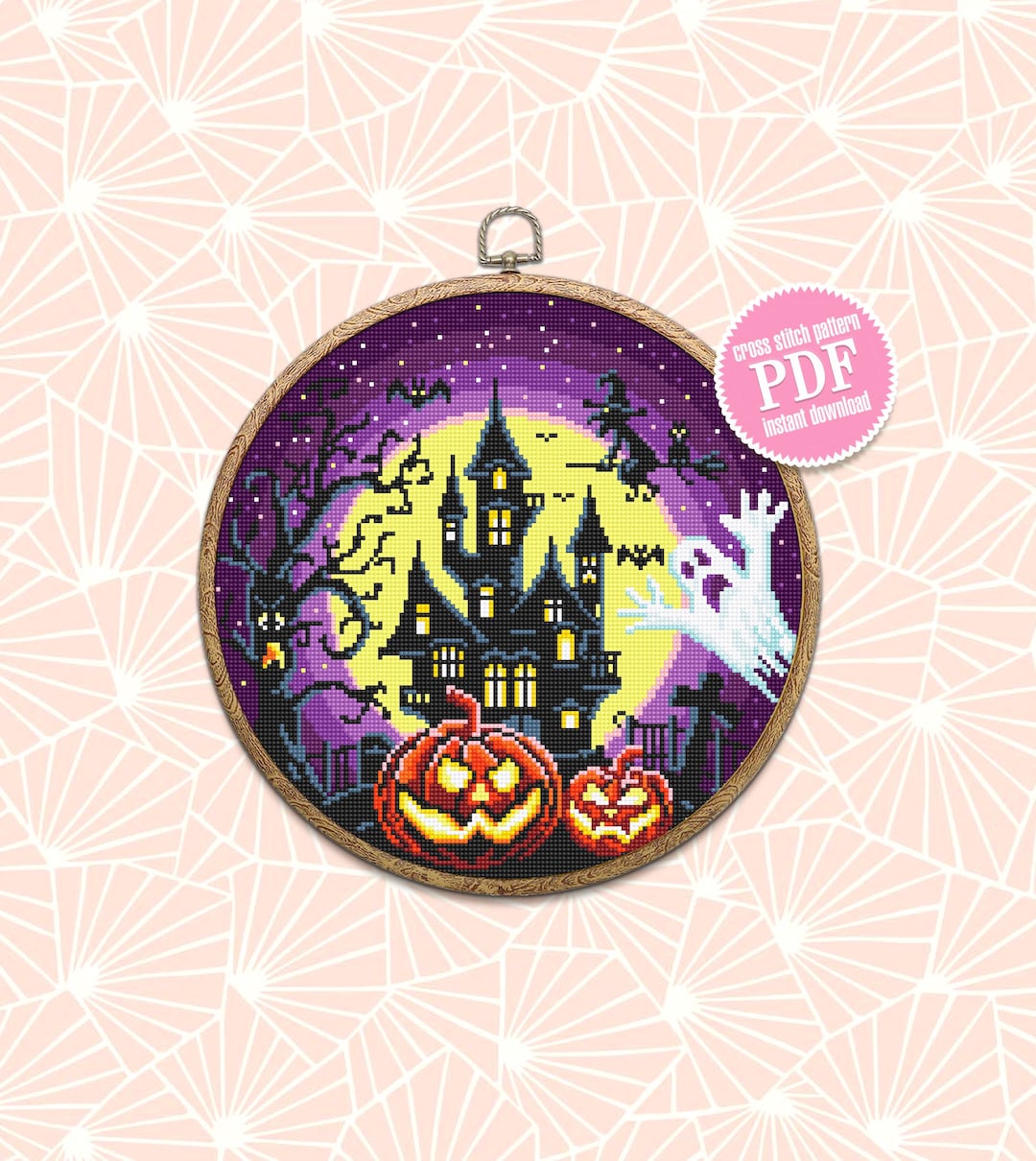 Halloween Cross Stitch Pattern Download PDF Halloween Moon - Etsy