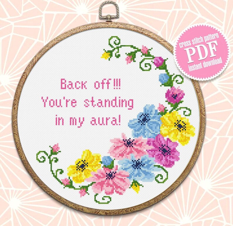 Funny Framed Quote Cross Stitch Pattern PDF Floral Frame Cross Stitch ...
