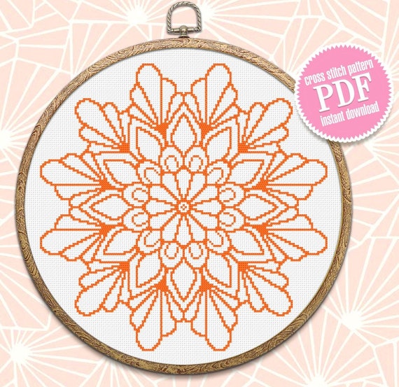 Mandala cross stitch pattern download PDF Quick cross stitch sampler Monochrome mandala pattern digital Floral ornament xstitch chart #M62
