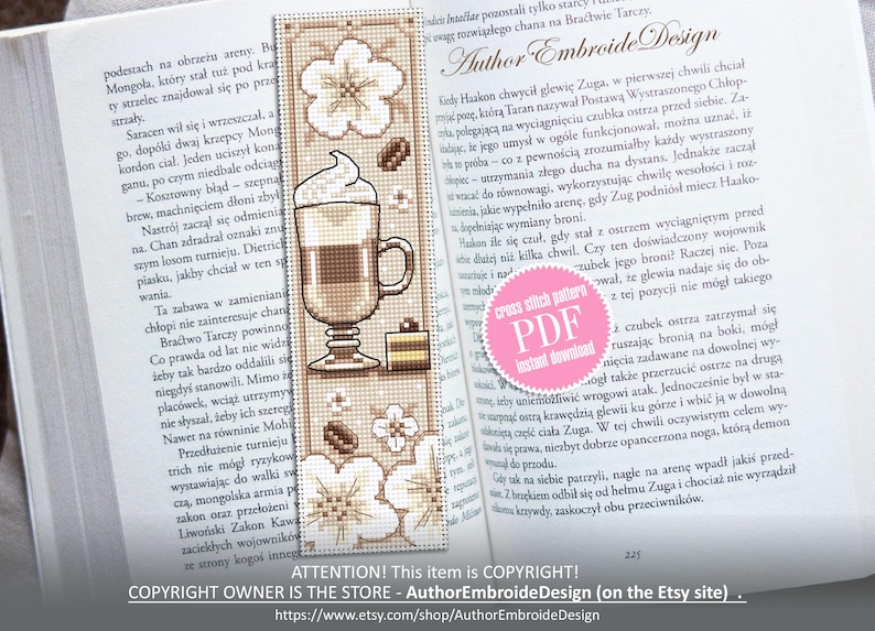 Coffee Bookmark Cross Stitch Pattern PDF Download Coffee Cross Stitch ...