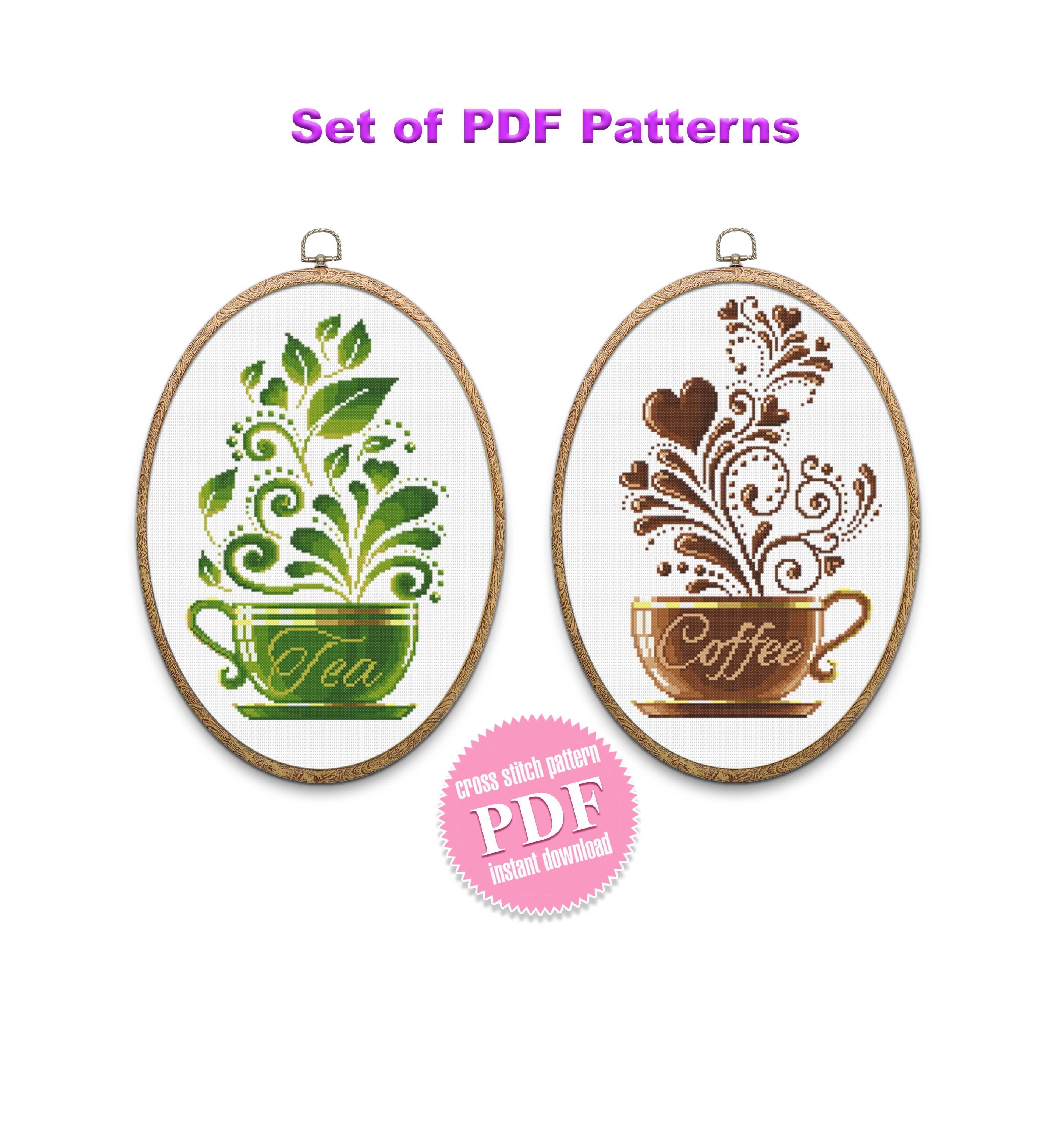 Coffee Tea Set Cross Stitch Pattern Download PDF Modern Sampler Coffee ...