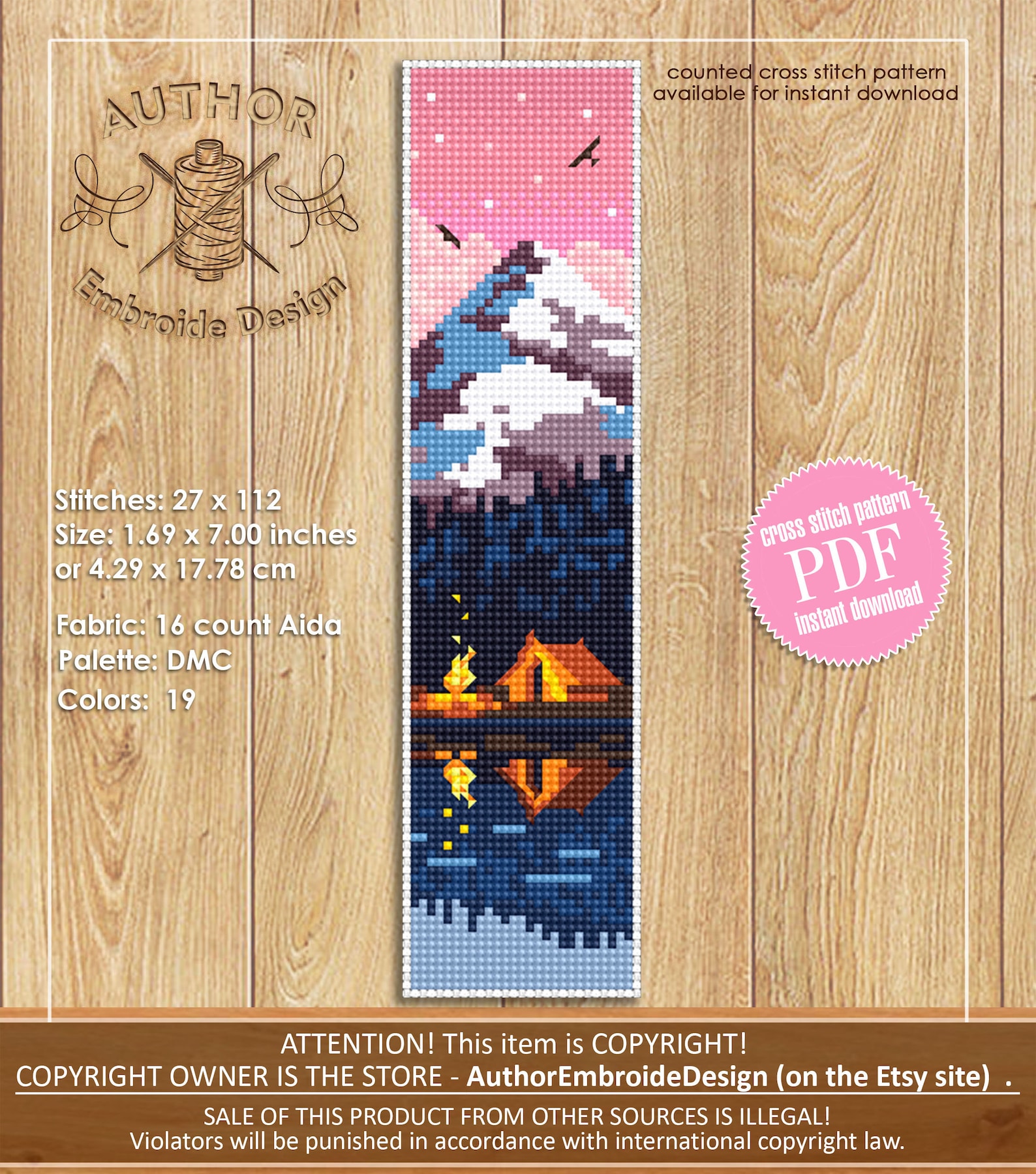 Bookmark Camping Cross Stitch Pattern Digital PDF Handmade Bookmark ...