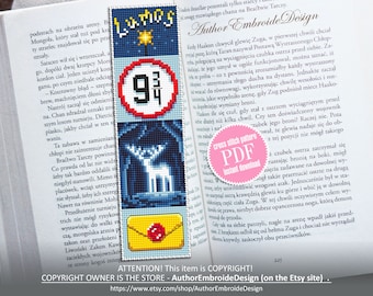 Magic bookmark cross stitch pattern PDF download, Fantasy bookmark pattern digital PDF, Wizarding world cross stitch chart, Fan art #B356