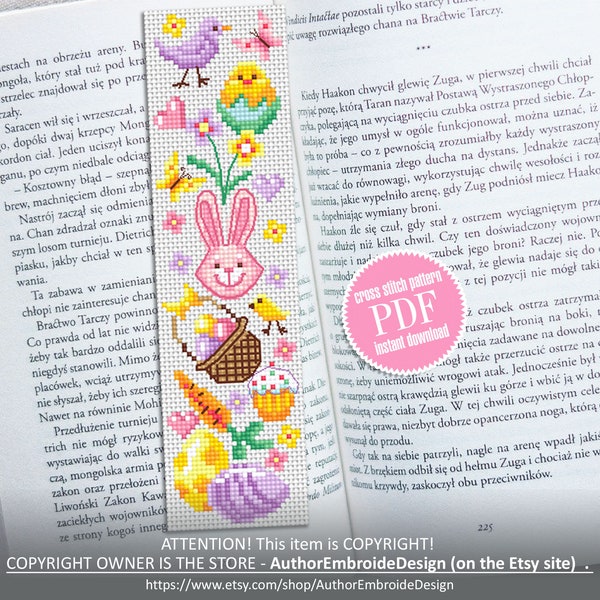 Easter bookmark cross stitch pattern PDF download Easter bunny cross stitch sampler, Pastel Bookmark pattern digital PDF, Easter eggs #B231