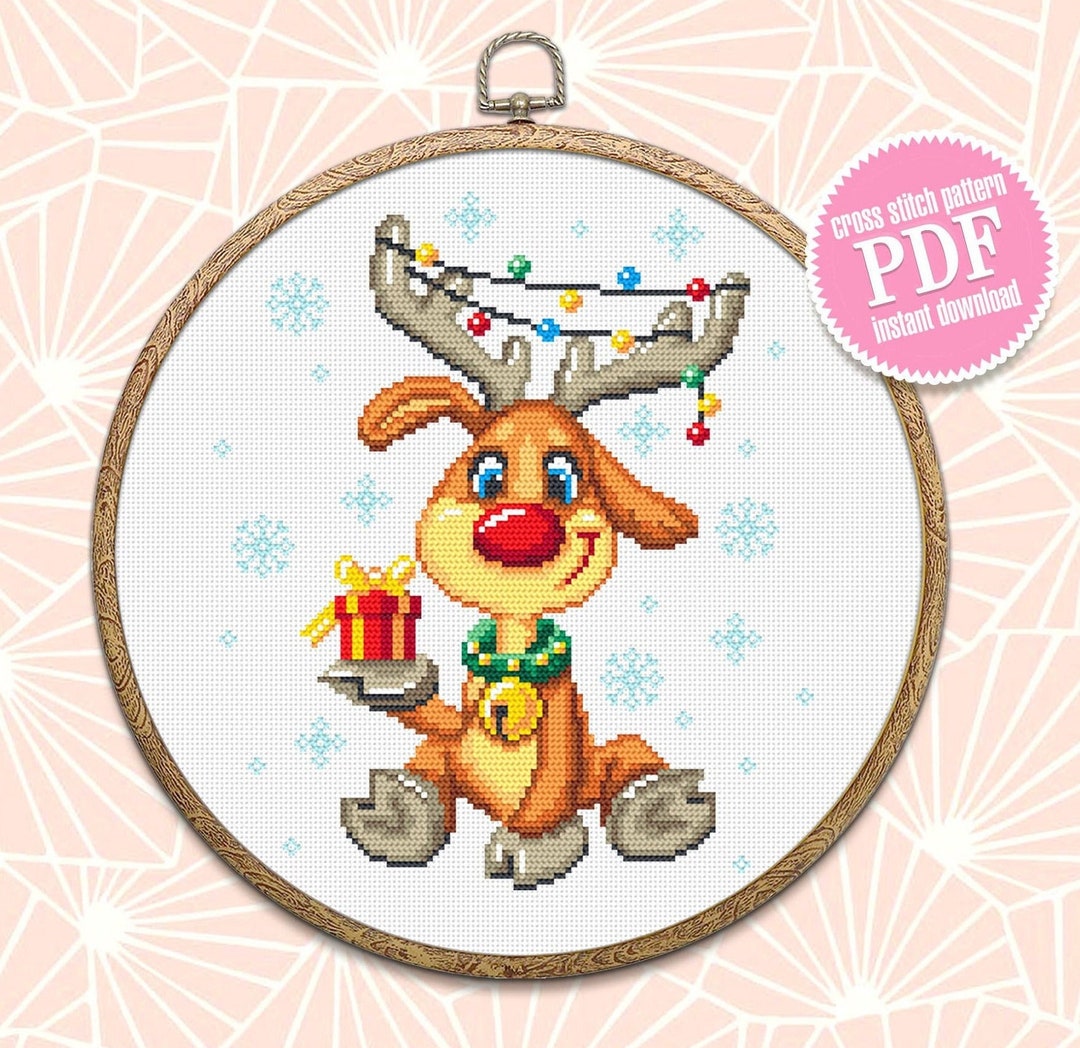Cute Christmas Deer Cross Stitch Pattern Download PDF Winter Cross ...