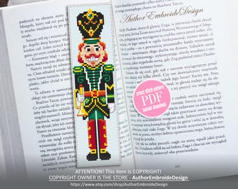 Christmas Nutcracker bookmark cross stitch pattern PDF download Nutcracker soldier cross stitch, Christmas bookmark pattern digital #B586