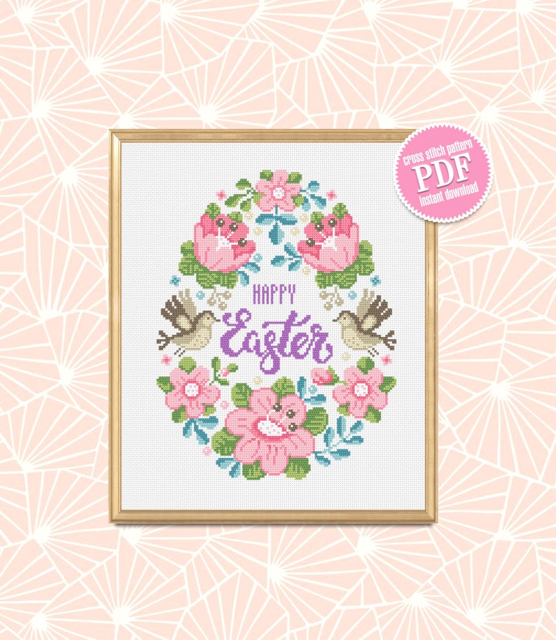 Floral Easter Egg Cross Stitch Pattern PDF Pastel Cross Stitch Etsy