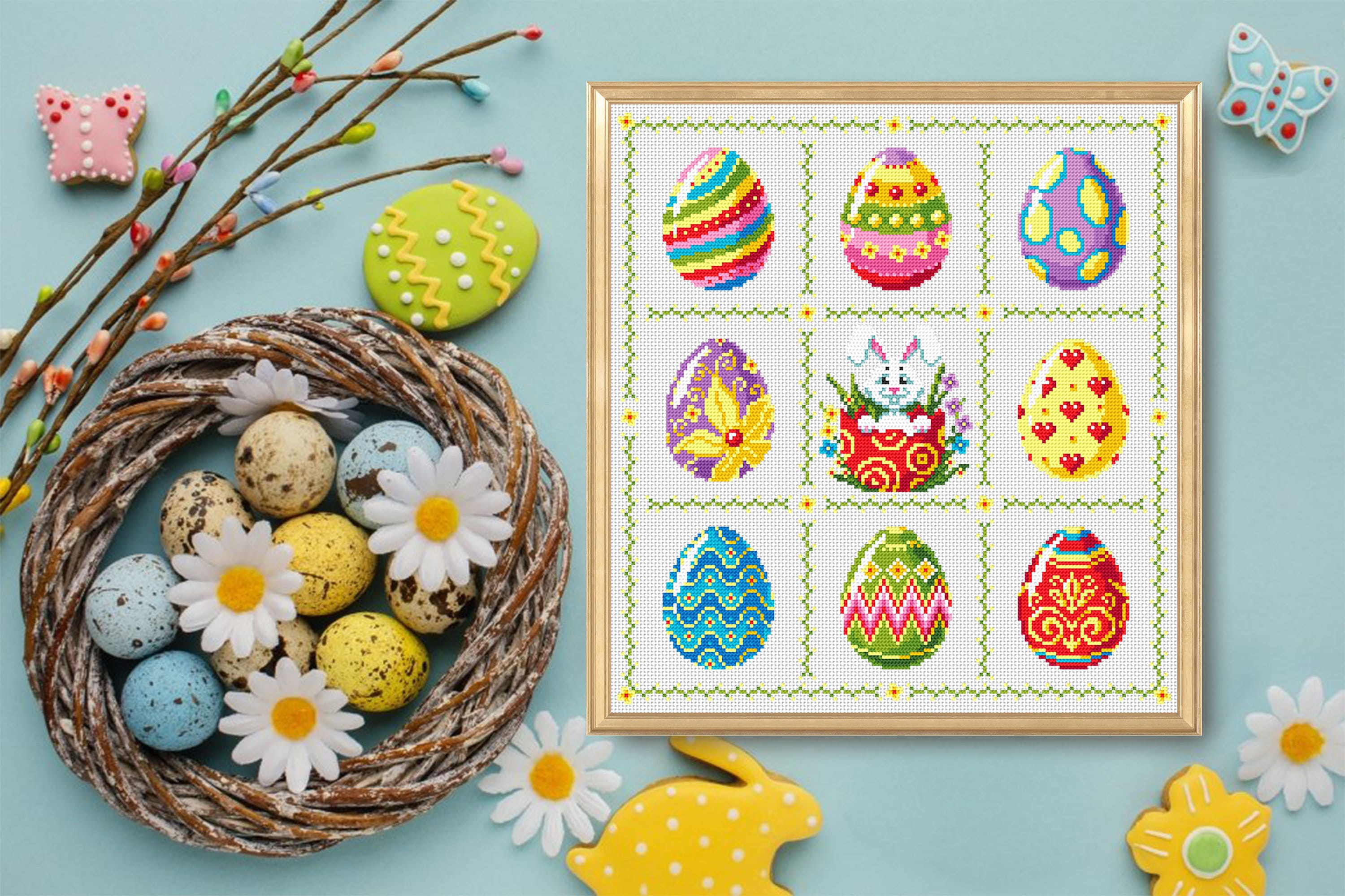Easter Eggs Cross Stitch Pattern Download PDF Funny Easter Bunny Cross ...