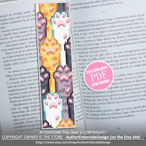 Katzen Lesezeichen Kreuzstichmuster PDF download Katzenpfoten Kreuzstichvorlage, Modernes handgemachtes Lesezeichen digitales PDF, Geschenk Katzenliebhaber #B200